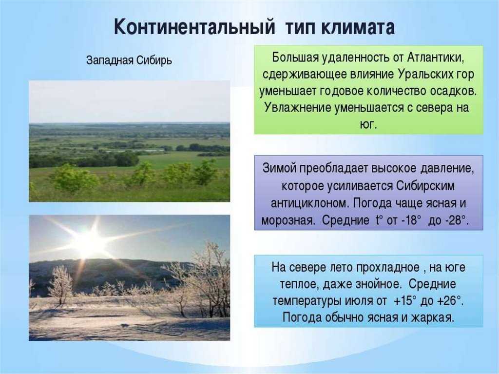 Какие отличия континентального климата от морского Температуры резко континентального климата Количество осадков Воздушные массы Территория континентального климата