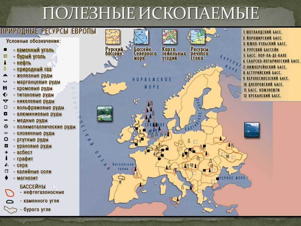 Полезные ископаемые зарубежной европы – карта стран с нефтью и бассейнами